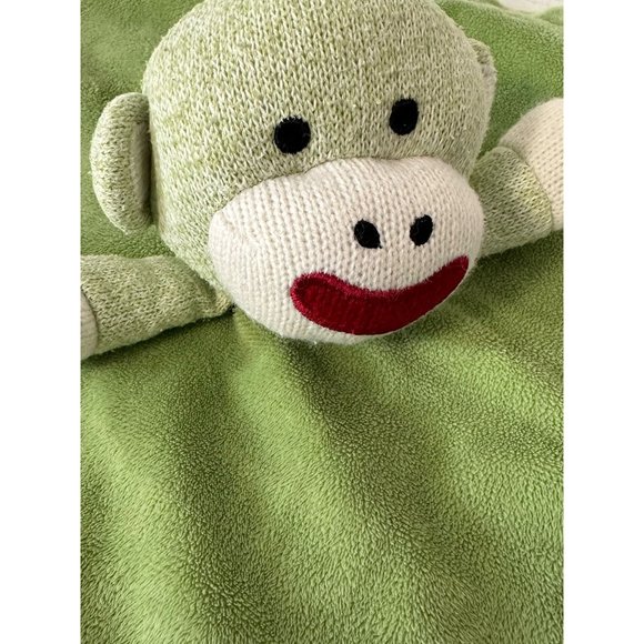Magic Years Green Sock Monkey Rattle Lovey Security Blanket Satin Back Plush - Picture 1 of 5
